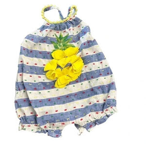 Mud Pie Boutique Pineapple Striped Romper with Sequins Size 3-6M GUC